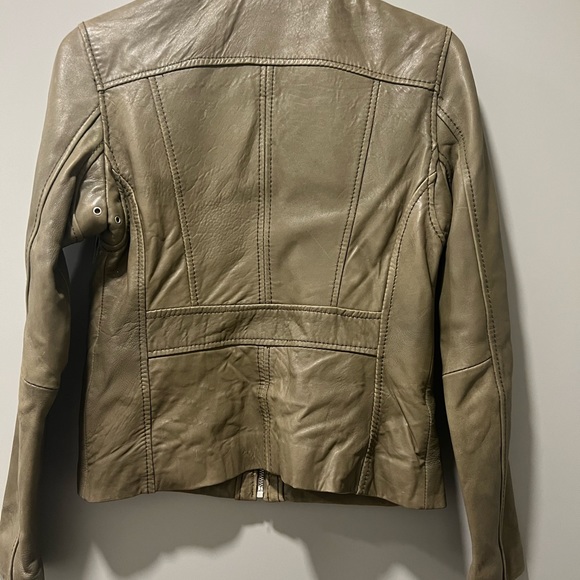 Michael Kors Leather Motorcycle Biker Jacket Olive Green - Picture 3 of 3